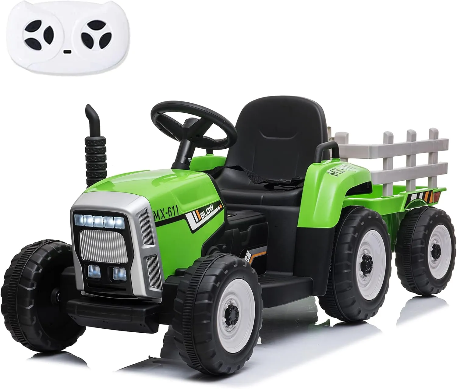 sopbost 12V 7Ah Ride On Tractor Ride On Car with Remote Control Electric Car with Trailer Battery Powered Ride On Toys Car for Kids Boys Girl, Music Play, Green