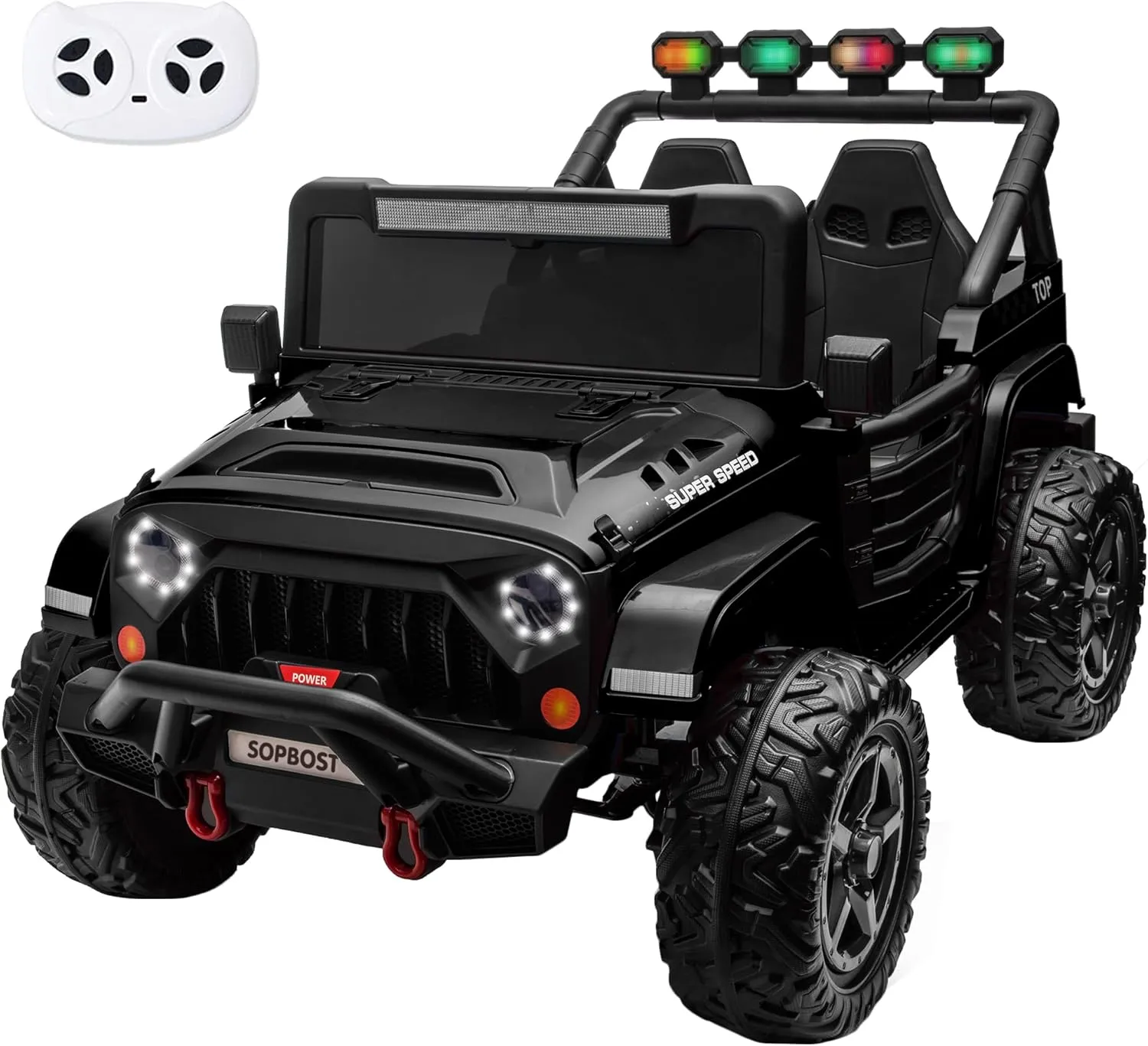 sopbost Kids 24V Ride On Toys for Boys Girls 2 Seater 4x4 Electric Vehicles Battery Powered 4 Wheels Side by Side Truck Car with Remote Control, 4x75W Motors, EVA Rubber Tires, Black
