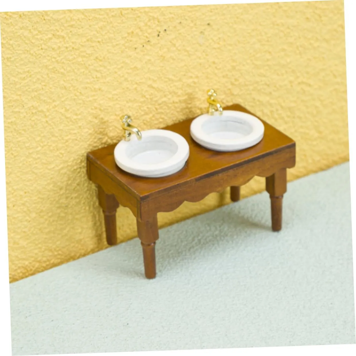 Sosoport 3pcs Miniature Bathroom Table Modern Dollhouse Wash Basin Compact Wooden Wash Sink