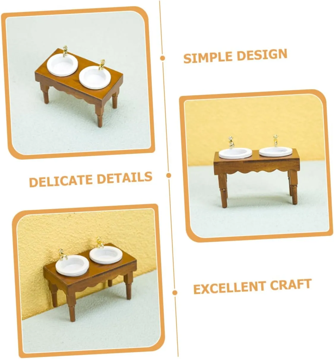 Sosoport 3pcs Miniature Bathroom Table Modern Dollhouse Wash Basin Compact Wooden Wash Sink