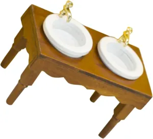 Sosoport 3pcs Miniature Bathroom Table Modern Dollhouse Wash Basin Compact Wooden Wash Sink