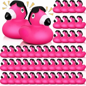 Sotiff 48 Pcs Mini Flamingo Rubber Ducks with 48 Sunglasses Bulk Pink Flamingo Duckies Float Squeaky Swimming Pool Holiday Ducky for Car Dashboard Party Favors Gift Cake Decorations