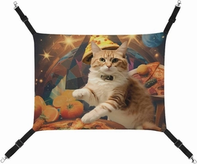 Space Cat with Pizza Hanging Cat Bed Soft Breathable Pet Hammock for Cage Pet Sleeper for Kitten Ferret Puppy Rabbit