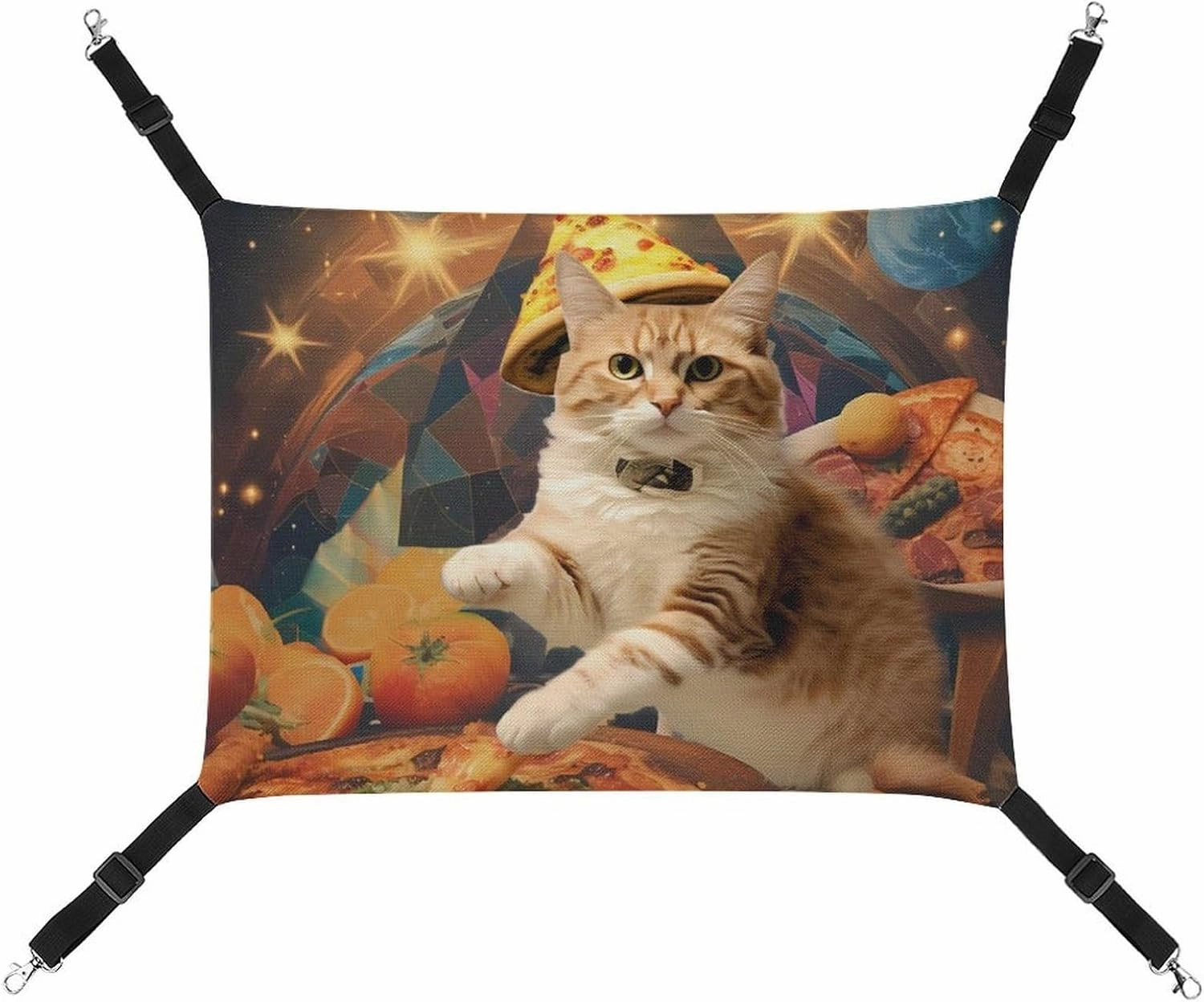 Space Cat with Pizza Hanging Cat Bed Soft Breathable Pet Hammock for Cage Pet Sleeper for Kitten Ferret Puppy Rabbit