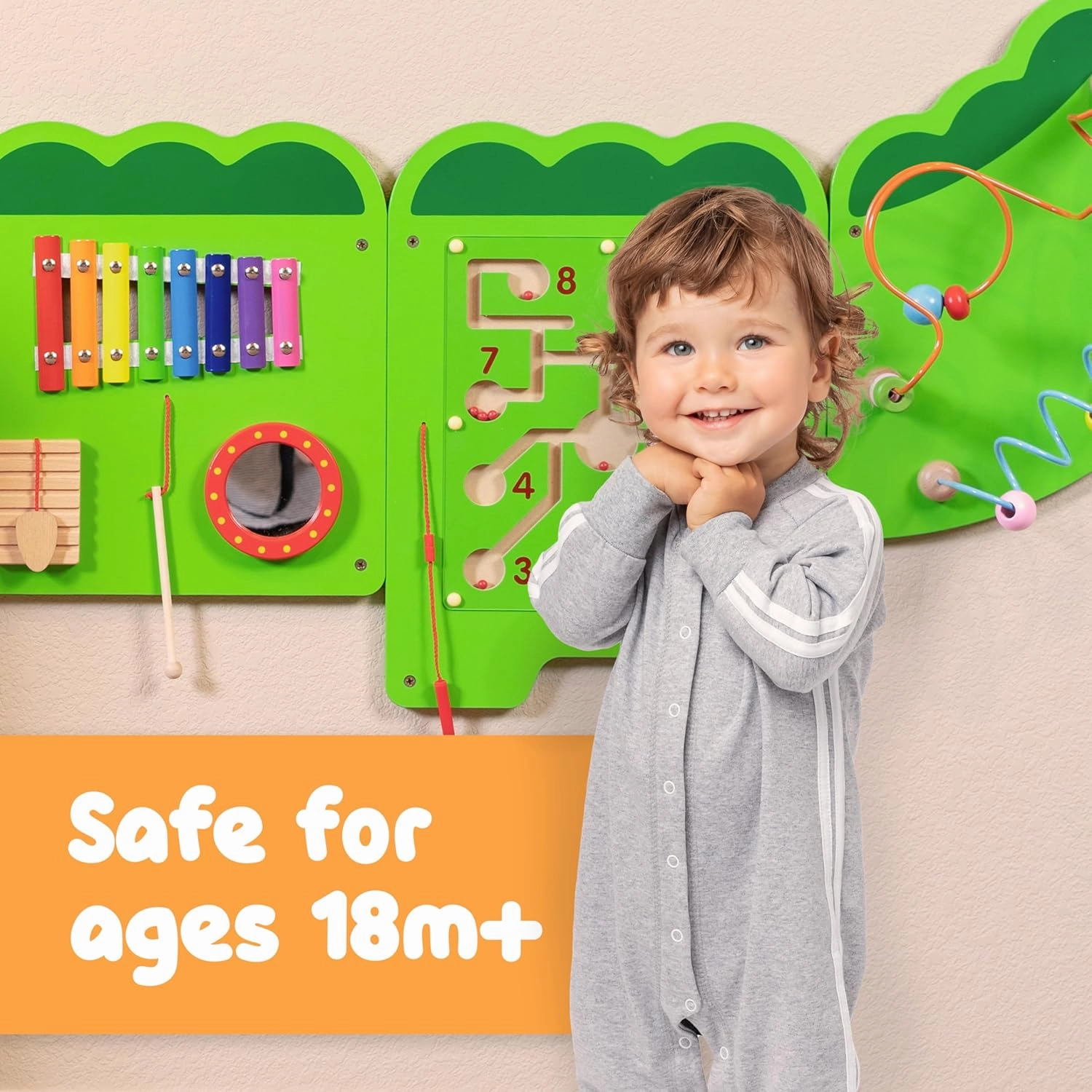 SPARK & WOW Crocodile Activity Wall Panels - Ages 18m  - Montessori Sensory Toy - 8 Activities - Busy Board - Toddler Room Decor