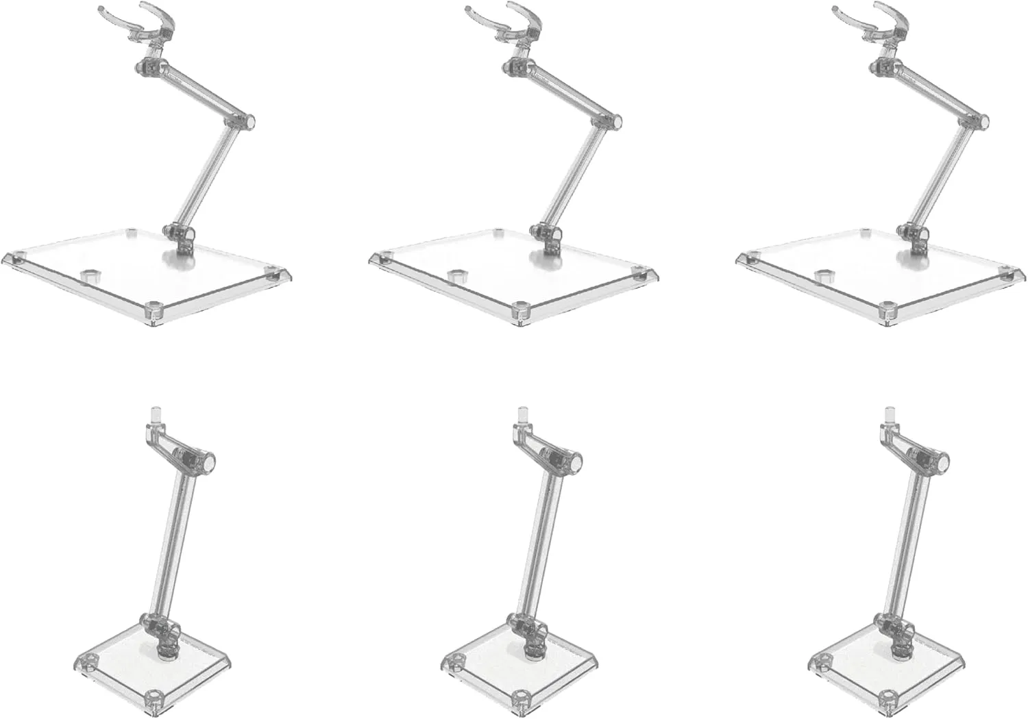 SPARKSTOY Dual Size Action Figure Stand 1PK(3 Pieces, 6 Stands), Compatible with 6"-12" Figure Doll Stand, 340° Angle Universal 3mm Joint for Anime Flight Stand (Color - Transparent)
