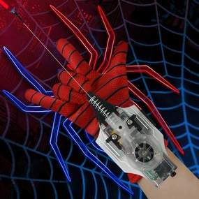 Spider Hero Hand Man Web Shooter Toy, Kids Children Superhero Action Role Play Webshooter with Retractable String 2 Glovesl, Black