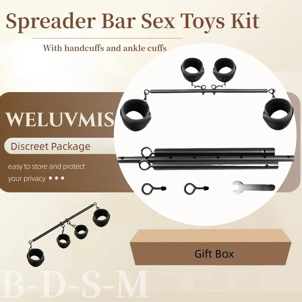 Spreader Bar Sex Toys Sex Furniture Restraints with Handcuffs Ankle Cuffs BDSM Bondage Set for Couples Adults SM Games Sex Play Adjustable and Detachable 22-36 Inch (Black)