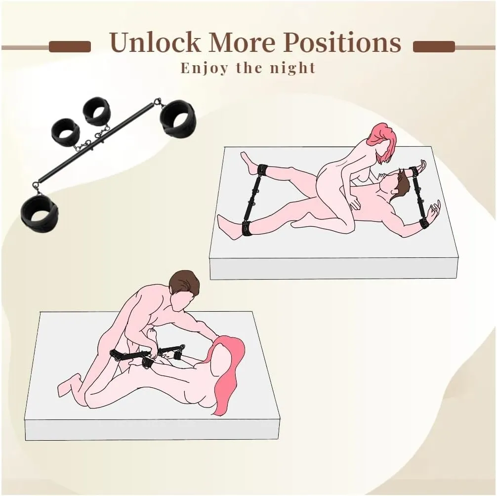 Spreader Bar Sex Toys Sex Furniture Restraints with Handcuffs Ankle Cuffs BDSM Bondage Set for Couples Adults SM Games Sex Play Adjustable and Detachable 22-36 Inch (Black)
