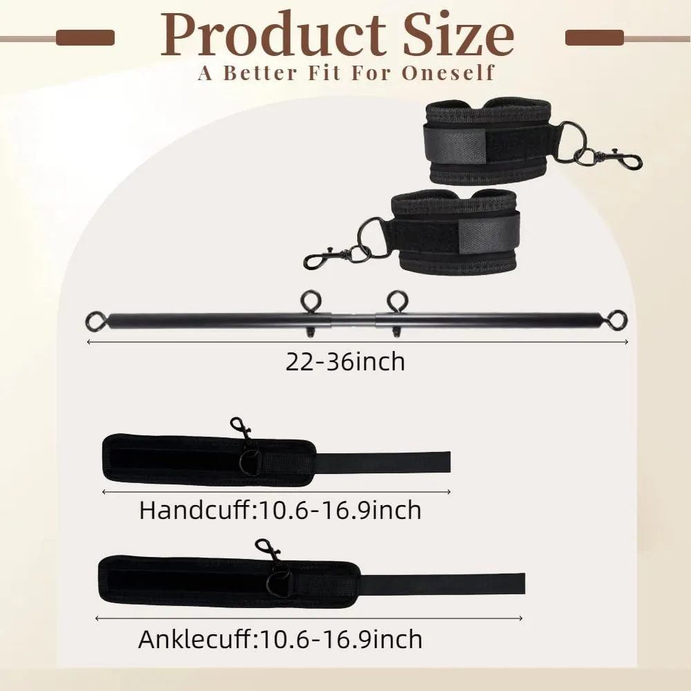 Spreader Bar Sex Toys Sex Furniture Restraints with Handcuffs Ankle Cuffs BDSM Bondage Set for Couples Adults SM Games Sex Play Adjustable and Detachable 22-36 Inch (Black)