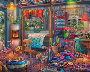 Springbok Weaver's Cottage 1000 Piece Jigsaw Puzzle for Adults Features a Colorful Cottage with a weaver's Loom and Colorful Yarns - Made in The USA with Interlocking Pieces That snap in Place