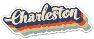 Squiddy Charleston South Carolina Layered Retro Style - Vinyl Sticker Decal for Phone, Laptop, Water Bottle (3" Wide)
