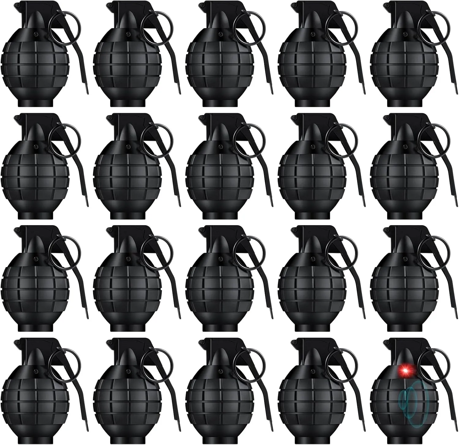 Sratte 20 Pcs Grenade Toy Plastic Hand Grenades with Realistic Sound Effects and Flashing Light Halloween Toy Grenades Fake Grenade Military Toys for Kids Pretend Army Role Play Prop(Black)