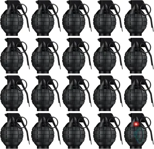 Sratte 20 Pcs Grenade Toy Plastic Hand Grenades with Realistic Sound Effects and Flashing Light Halloween Toy Grenades Fake Grenade Military Toys for Kids Pretend Army Role Play Prop(Black)