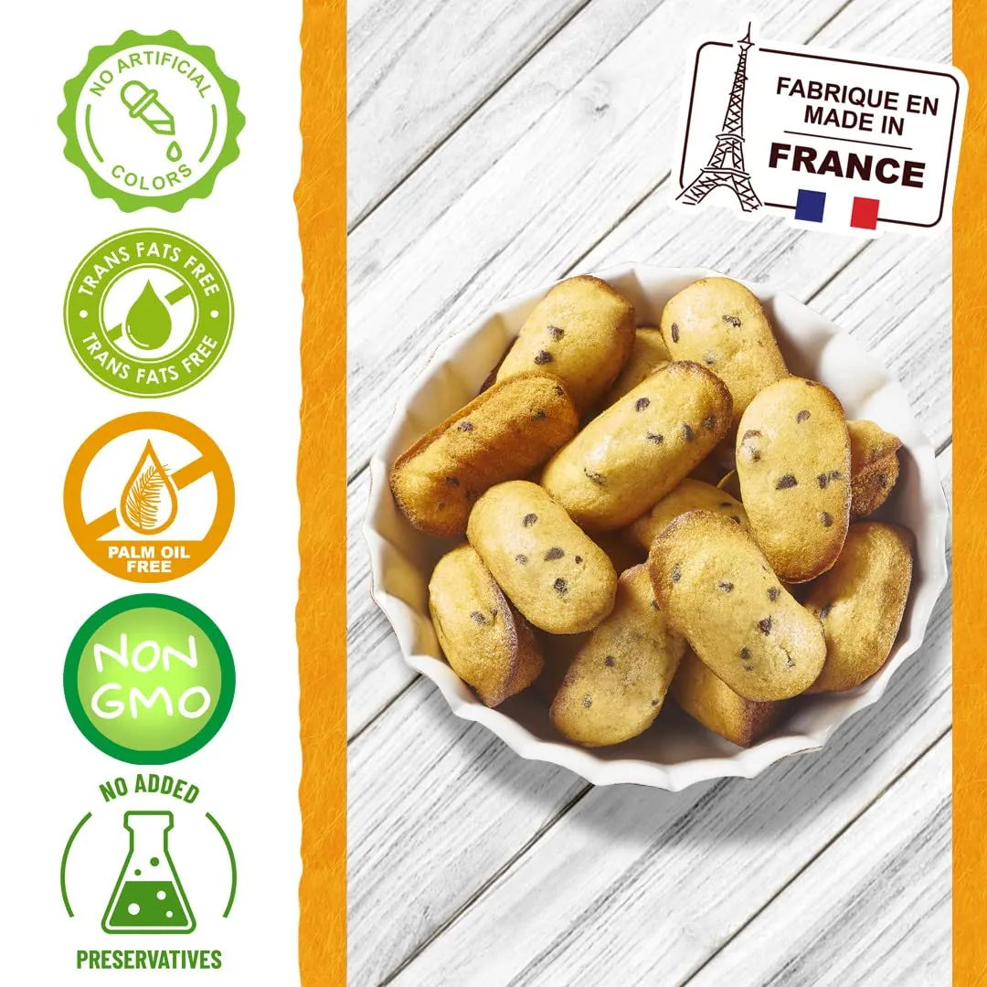 St Michel Mini Chocolate Chip Madeleines French Sponge Cakes Made in France, Pack of 4 (2.64 oz each) Non-GMO