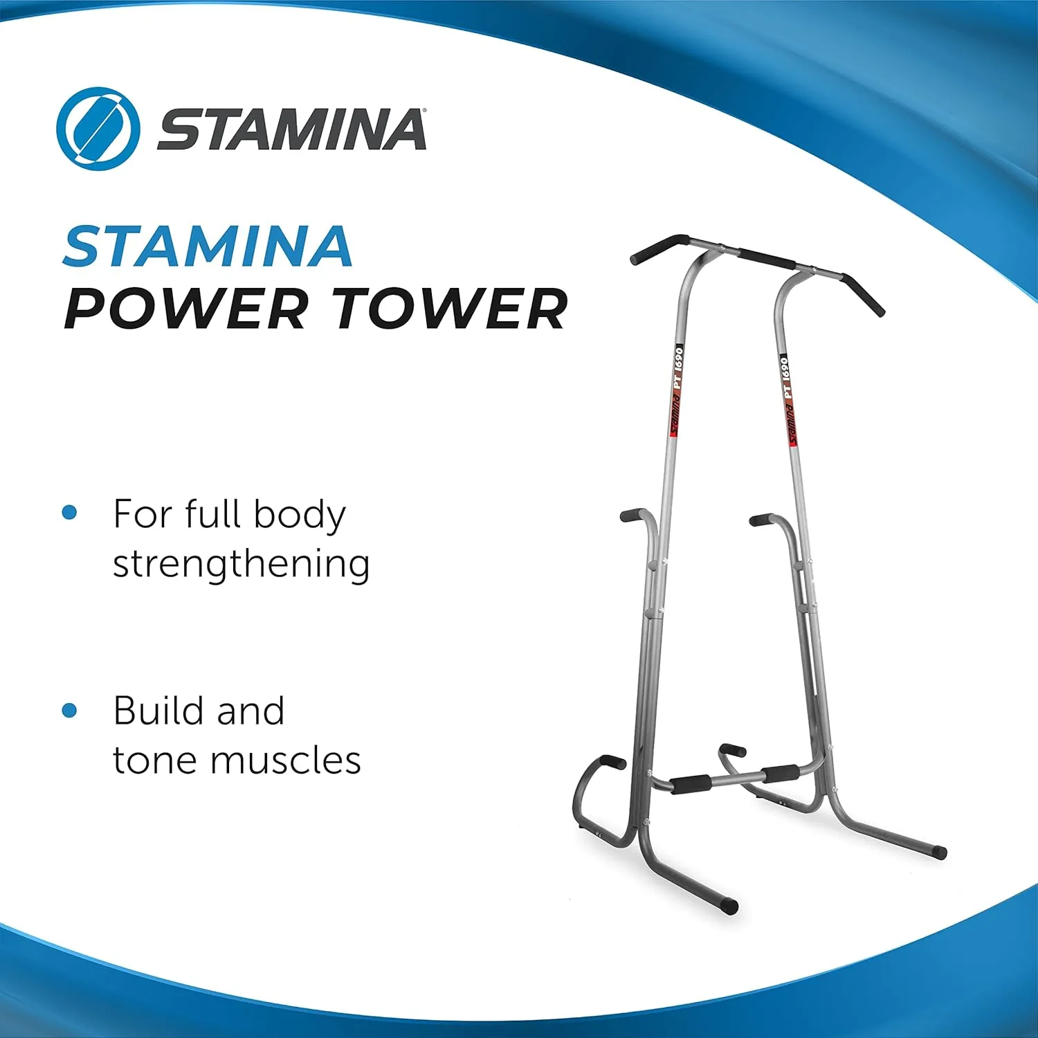 Stamina Power Tower - Dip Bar Pull Up Bar Station with Smart Workout App - Dip Bars for Home Workout - Up to 250 lbs Weight Capacity