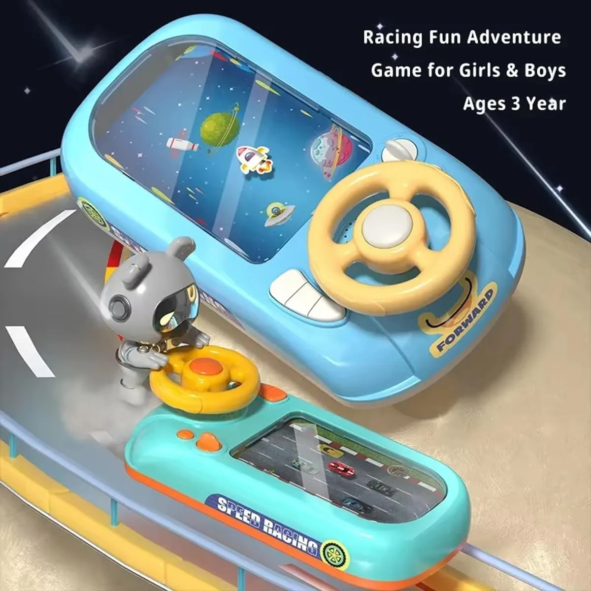 Steer Joy Driving Simulator for Kids, Car Racing Adventure Toy with Steering Wheel, Steering Wheel Toy with Music and Vehicle Sound Effects, Driving Games for Boys Girls Ages 3 and Above (White)