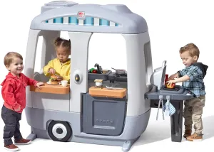 Step2 Adventure Camper Kids Playhouse, Indoor/Outdoor Playset & Kitchenette, Interactive Play with Sounds, Includes 52 Piece Toy Accessories, Made of Durable Plastic, For Toddlers 2  Years Old