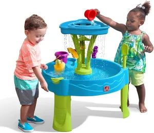 Step2 Summer Showers Splash Tower Water Table for Kids, Outdoor Kids Water Sensory Table, Ages 1.5  Years Old, 8 Piece Water Toy Accessories, Blue & Green
