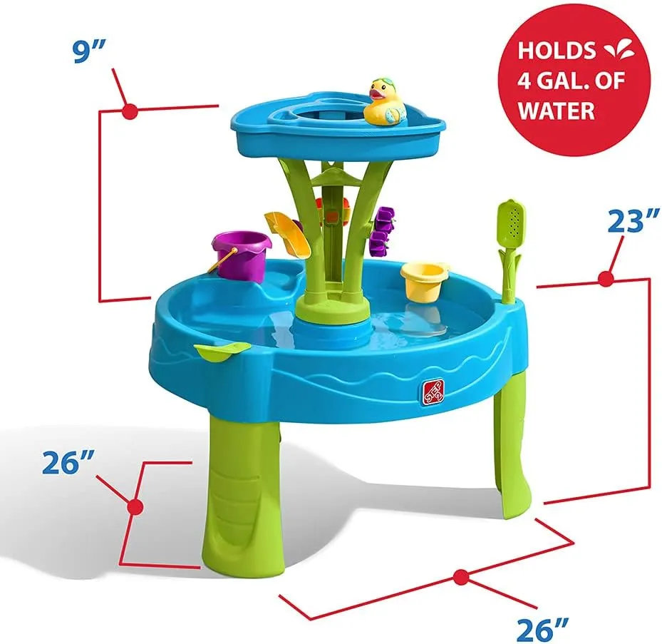 Step2 Summer Showers Splash Tower Water Table for Kids, Outdoor Kids Water Sensory Table, Ages 1.5  Years Old, 8 Piece Water Toy Accessories, Blue & Green