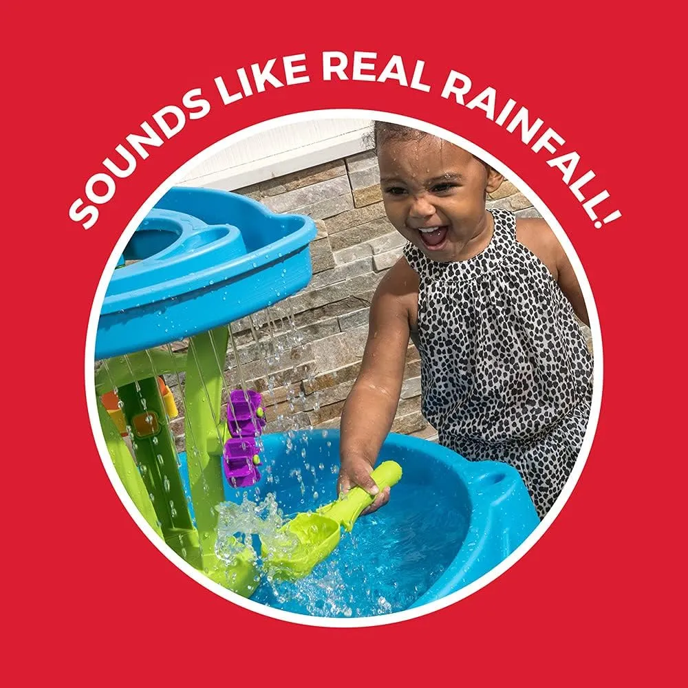 Step2 Summer Showers Splash Tower Water Table for Kids, Outdoor Kids Water Sensory Table, Ages 1.5  Years Old, 8 Piece Water Toy Accessories, Blue & Green