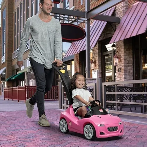 Step2 Whisper Ride Cruiser Kids Push Car, Ride On Toy, Stroller Substitute, Includes Seat Belt & Horn, Made of Durable Plastic, Max Weight 50 lbs., For Toddlers 1.5-4 Years Old, Pink