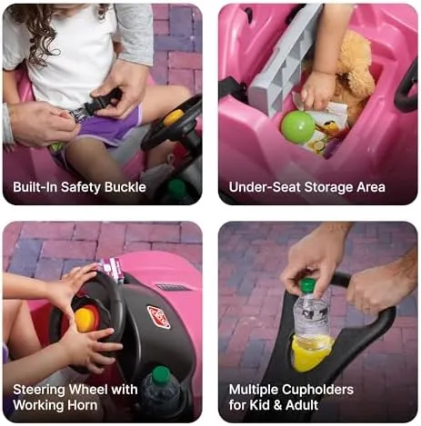 Step2 Whisper Ride Cruiser Kids Push Car, Ride On Toy, Stroller Substitute, Includes Seat Belt & Horn, Made of Durable Plastic, Max Weight 50 lbs., For Toddlers 1.5-4 Years Old, Pink