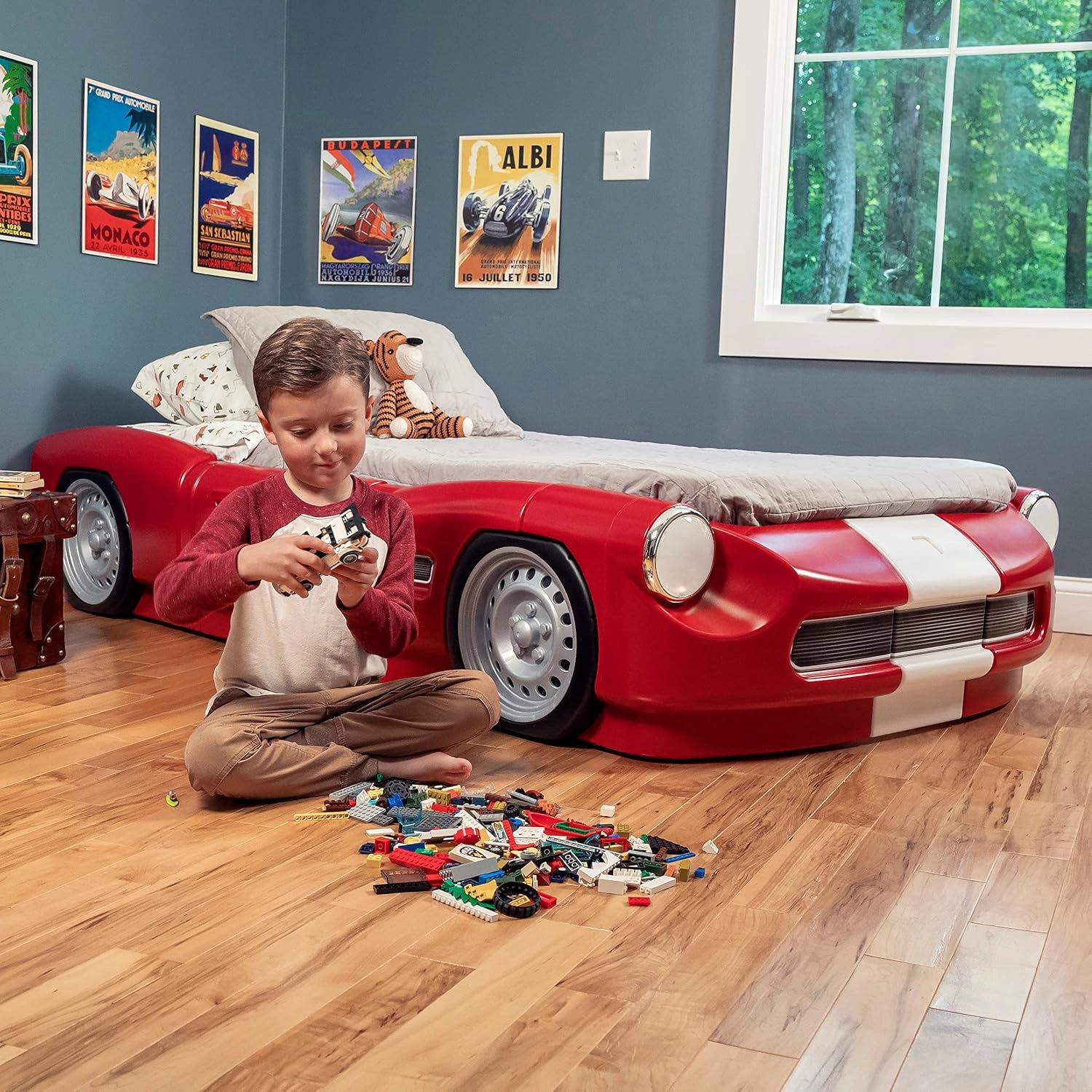 Step2 Roadster Toddler-to-Twin Bed, Crib to Twin Transition Race Car Bed, Adjustable, Ages 3  Years Old, Easy Assembly, Red