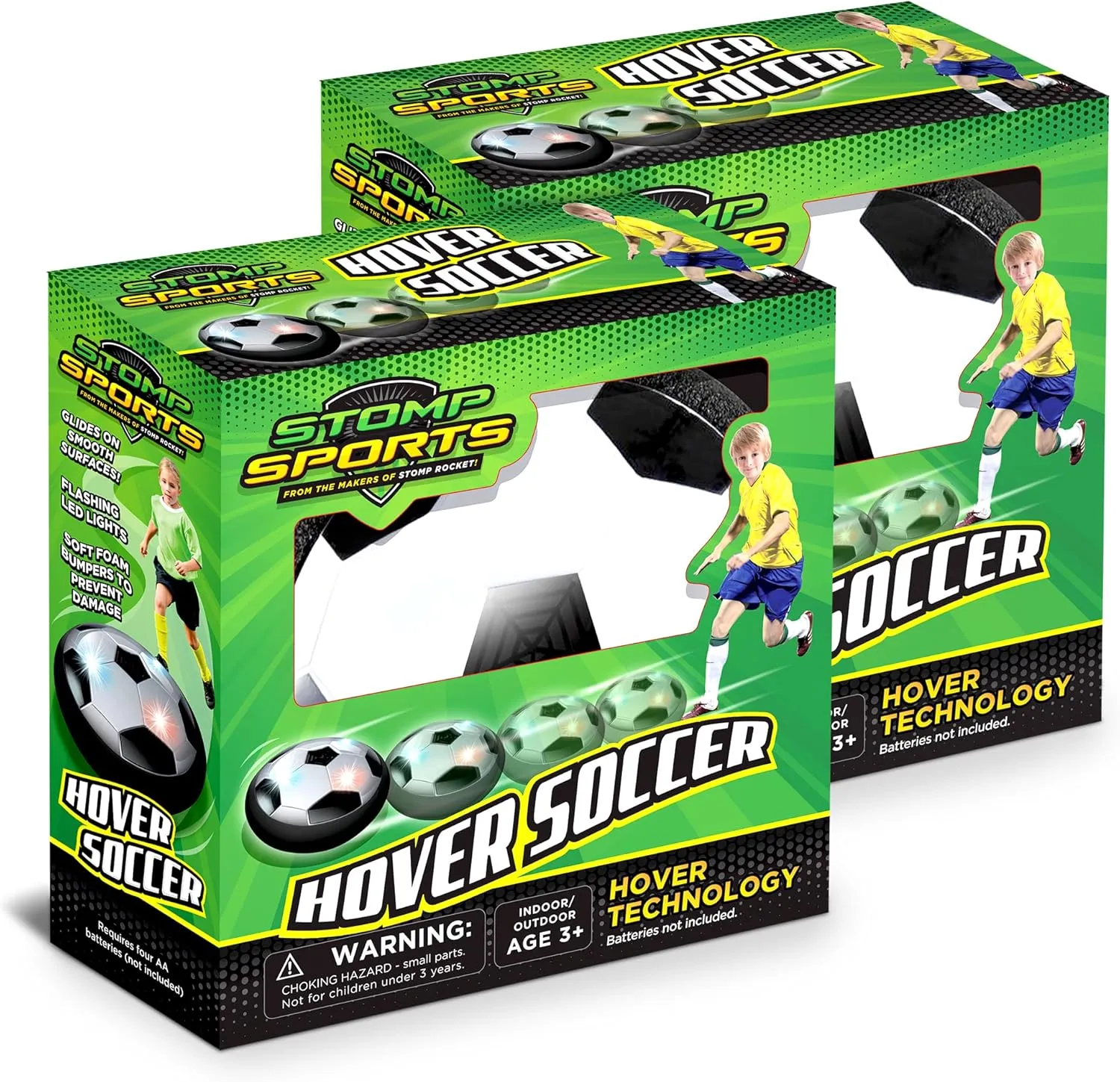 Stomp Rocket Dueling Hover Soccer Ball for Kids - Glides on Smooth Indoor & Outdoor Surfaces with Flashing LED Lights - Soft Foam Bumpers - Sports Toys & Gifts for Boys & Girls - 3  Year Olds