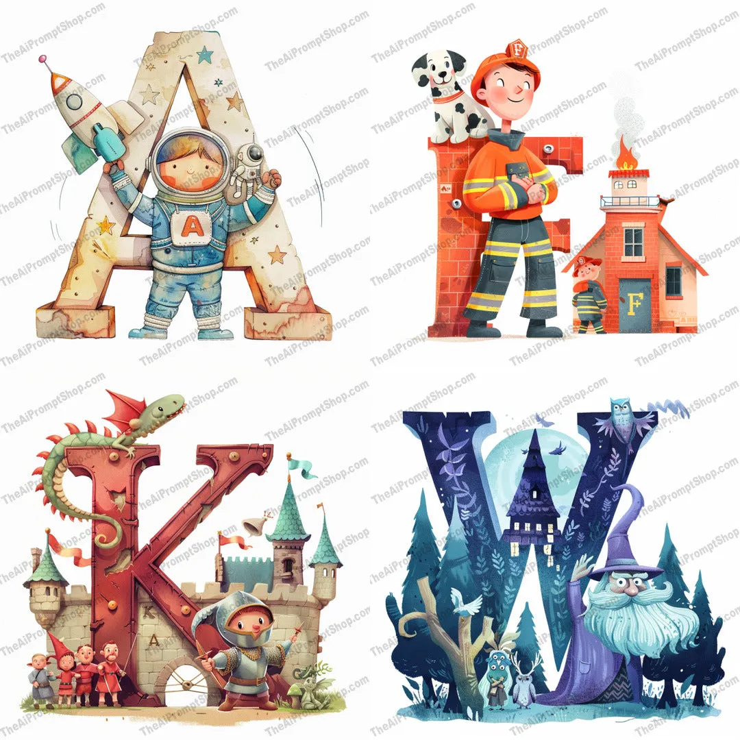 Storybook Alphabet Letters AI MidJourney Image Prompt, 9166