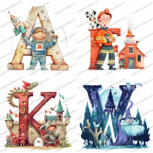 Storybook Alphabet Letters AI MidJourney Image Prompt, 9166