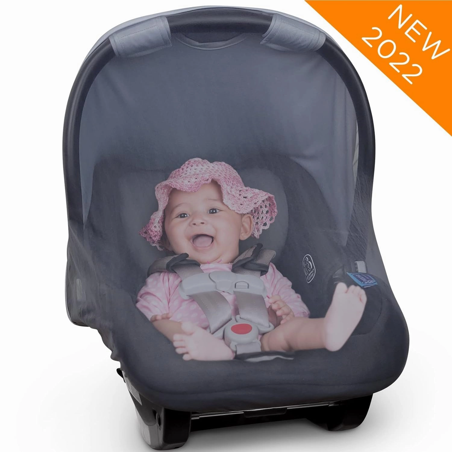 Summer Baby Car Seat Cover | 2-in-1 Breathable Carseat Sun Shade & Mosquito Net | UV Protection Lightweight Canopy Covers for Infant Girls | Bug Net Mesh for Spring & Summer Warm Weather (Pink)