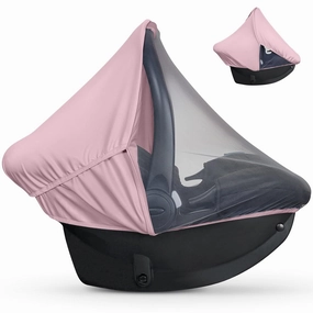 Summer Baby Car Seat Cover | 2-in-1 Breathable Carseat Sun Shade & Mosquito Net | UV Protection Lightweight Canopy Covers for Infant Girls | Bug Net Mesh for Spring & Summer Warm Weather (Pink)