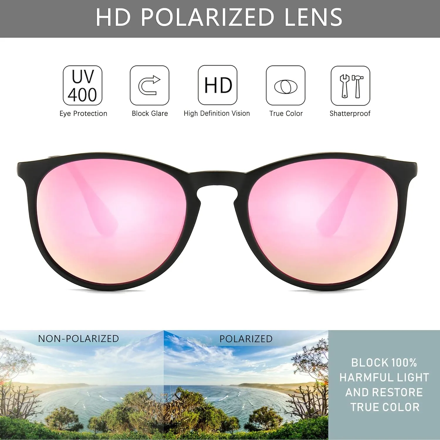 SUNGAIT Vintage Round Sunglasses for Women Men Classic Retro Designer Style