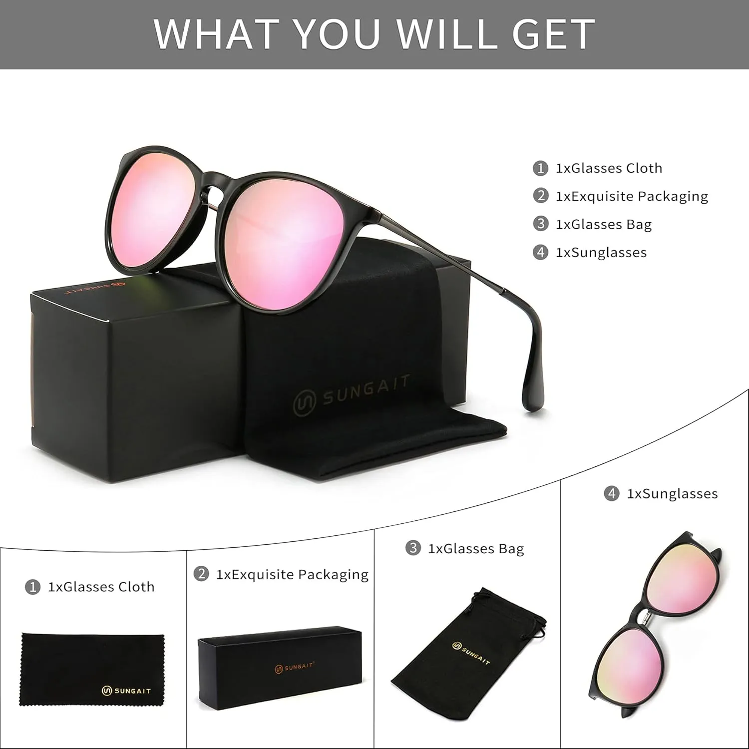 SUNGAIT Vintage Round Sunglasses for Women Men Classic Retro Designer Style