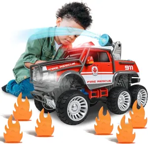 Sunny Days Entertainment Maxx Action Fire Rescue Off Road Over 14" Firetruck Toy with Working Water Cannon and Targets, Lights, Sounds, Motorized Drive and Shooting Water, Extra Large