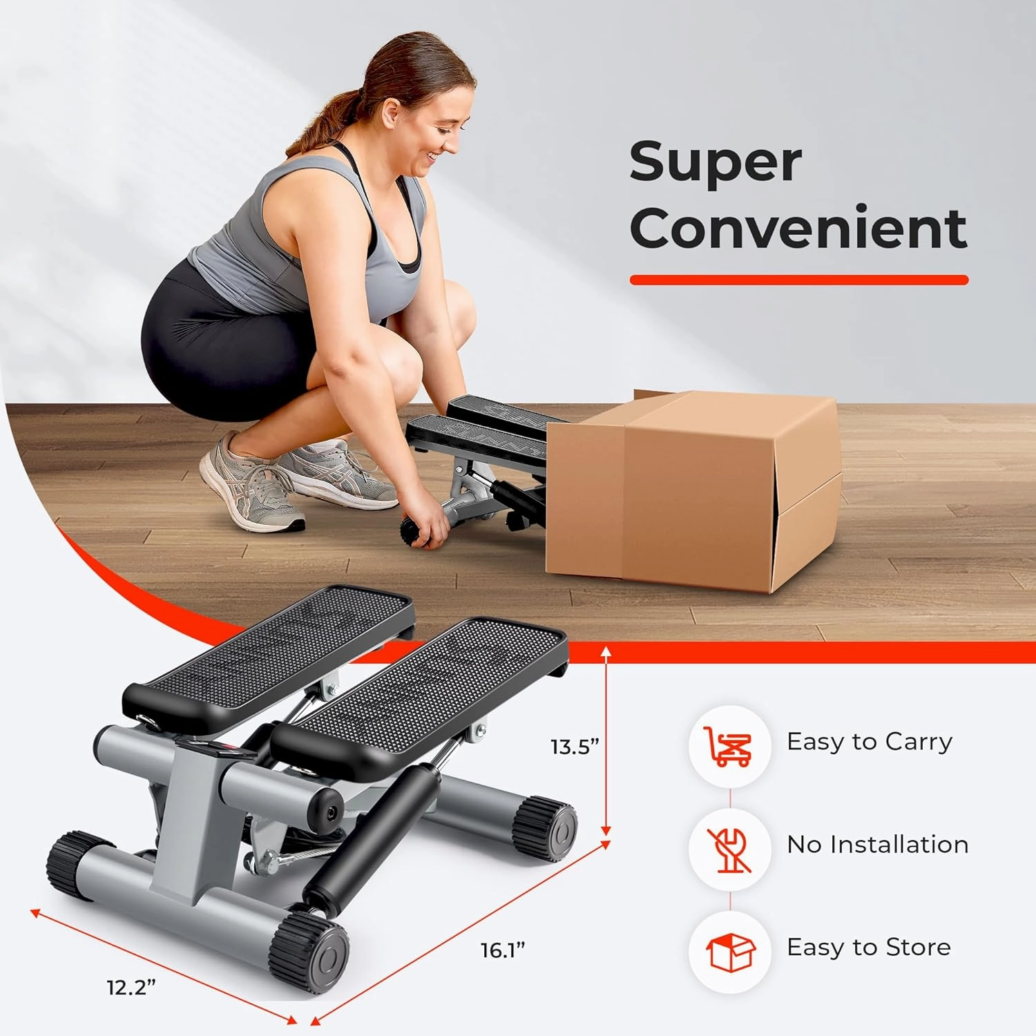 Sunny Health & Fitness Mini Stepper for Exercise at Home, Stair Step Workout Machine with Resistance Band, Fullbody Cardio, Upgraded Over 300lb Weight Capacity, Optional Free SunnyFit App Connection