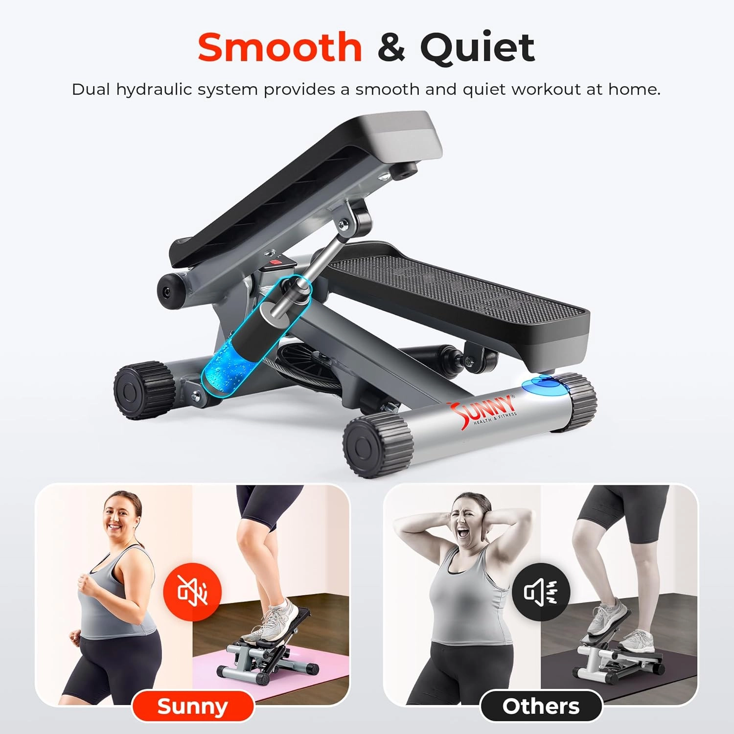 Sunny Health & Fitness Mini Stepper for Exercise at Home, Stair Step Workout Machine with Resistance Band, Fullbody Cardio, Upgraded Over 300lb Weight Capacity, Optional Free SunnyFit App Connection
