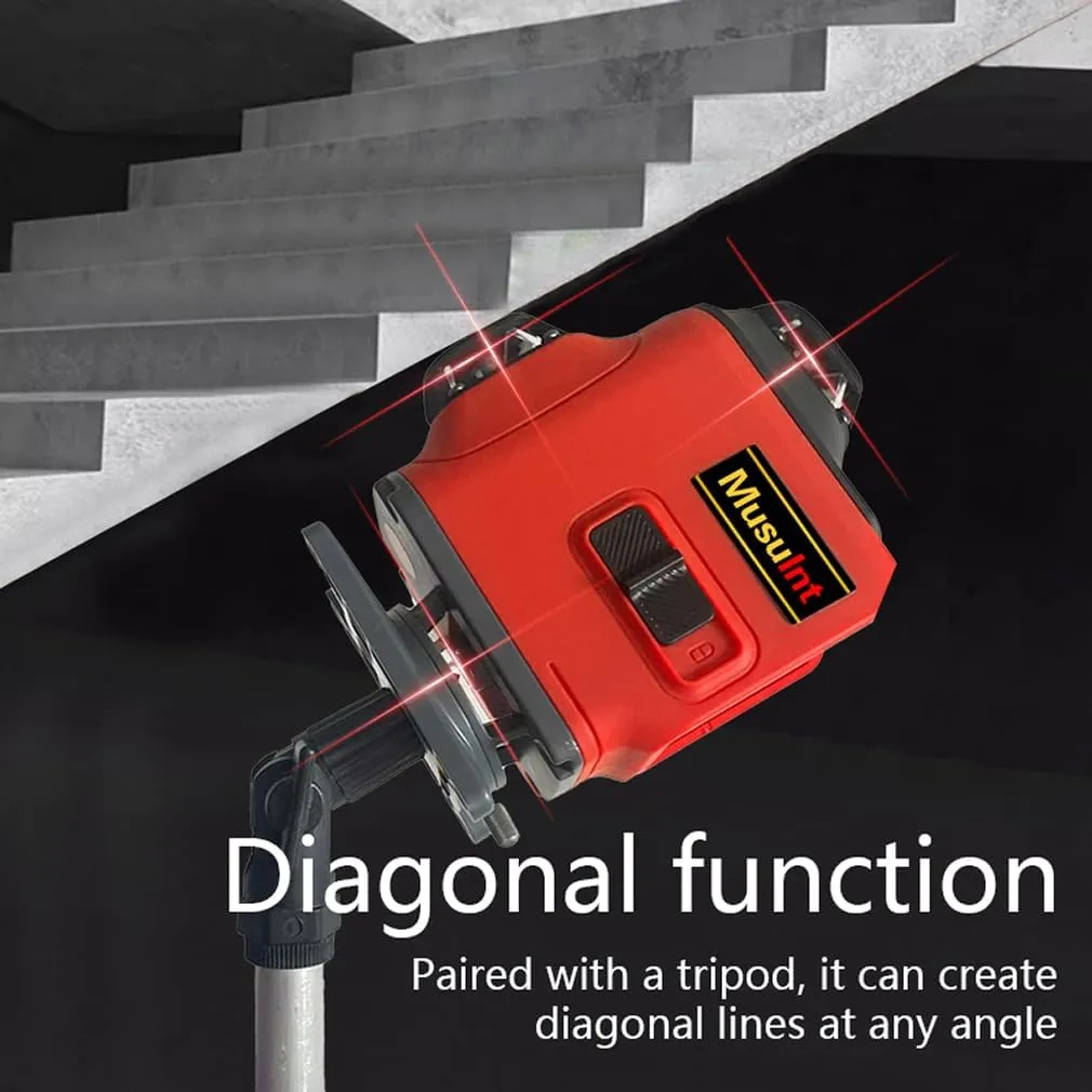 (Super Bright) 4D 16 lines laser level 4×360° self leveling Precision Cross Line level tool Two 360° Vertical and Horizontal Red beam with hand wave mode control Rotary laser level (4D 16 Red Lines)