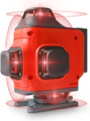 (Super Bright) 4D 16 lines laser level 4×360° self leveling Precision Cross Line level tool Two 360° Vertical and Horizontal Red beam with hand wave mode control Rotary laser level (4D 16 Red Lines)
