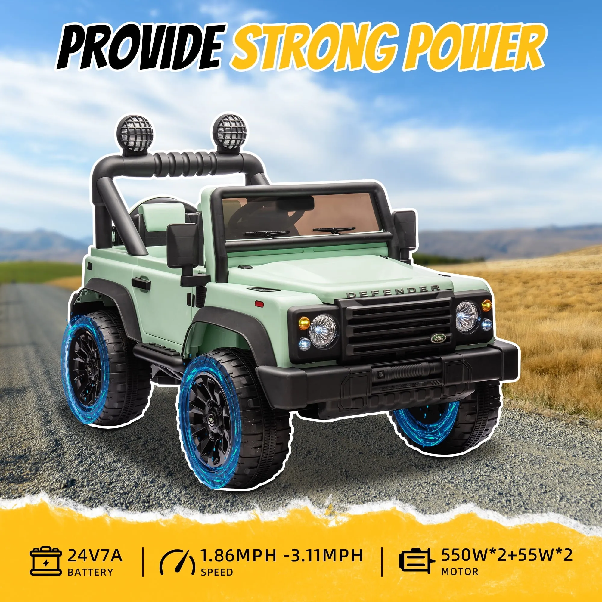 SUSIELADY 24V Kids Ride on Car, Licensed Land Rover Defender Volta 5008, with 17" Width Seat, Remote Control, Bluetooth, MP3, Music, for Kids Aged 3 
