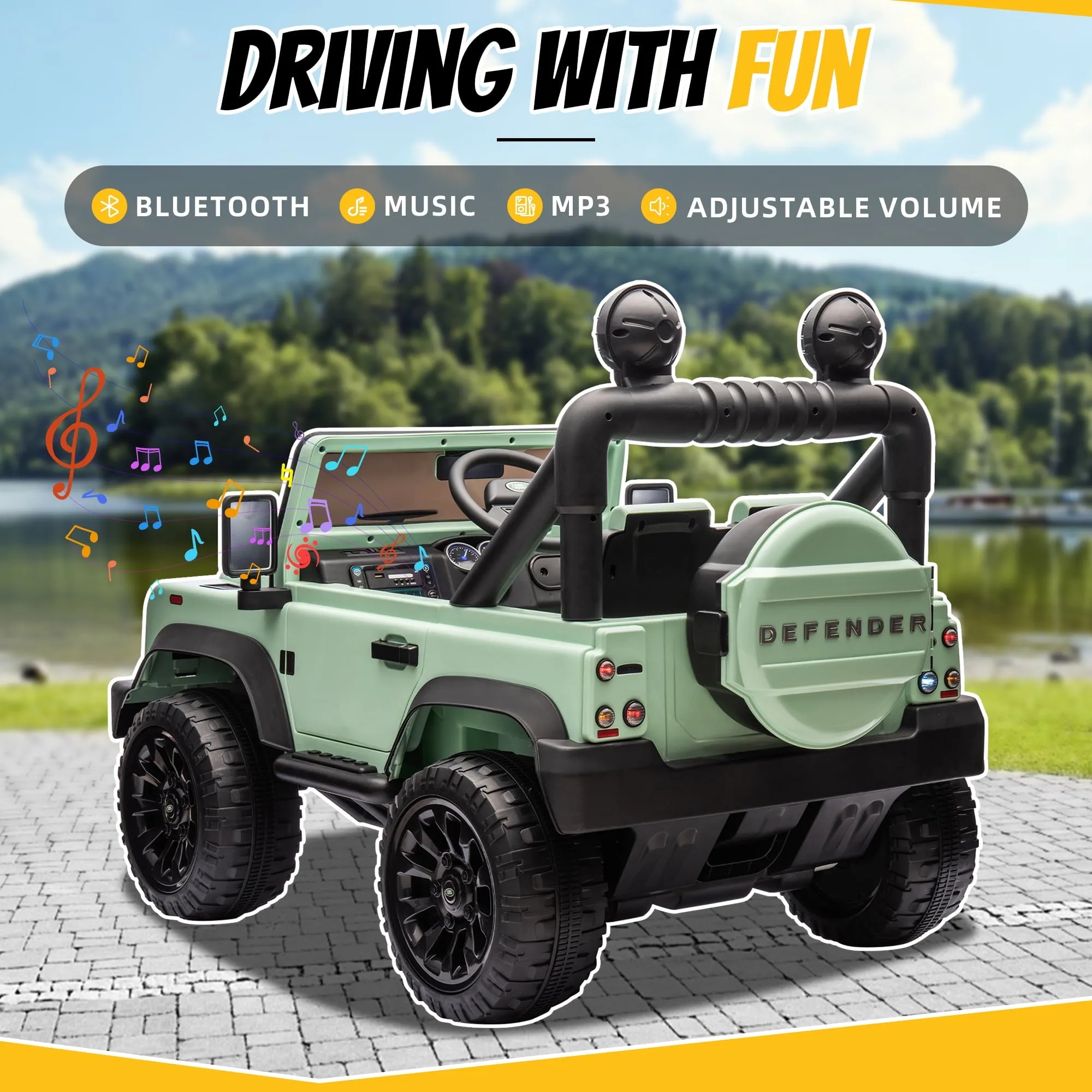 SUSIELADY 24V Kids Ride on Car, Licensed Land Rover Defender Volta 5008, with 17" Width Seat, Remote Control, Bluetooth, MP3, Music, for Kids Aged 3 