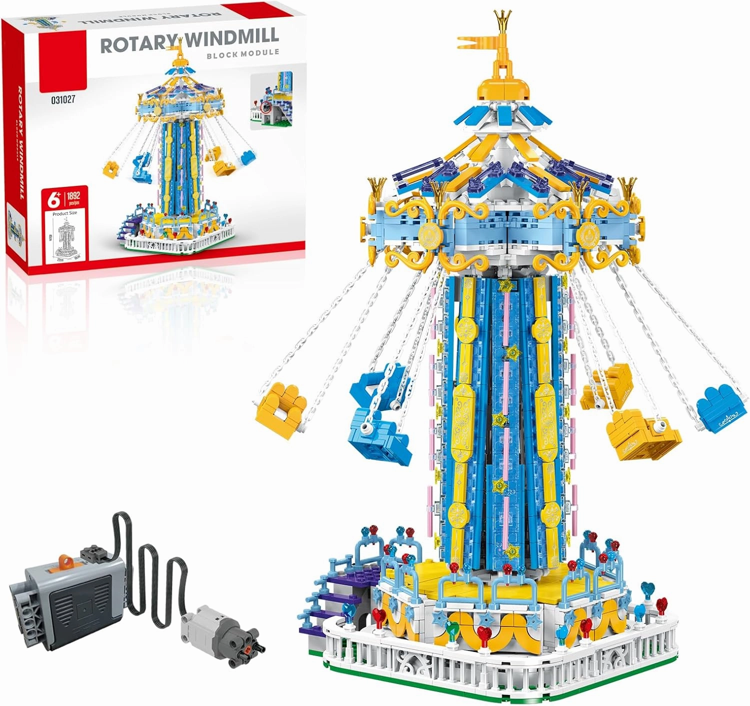 Swing-Ride Building Set, Motorized Electric Control LED Light, City Amusement Park Toy for Boy Girl Ages 6 7 8 9 , Birthday Gifts for Adult Kid Teen, Theme Construction Collection 1892pcs