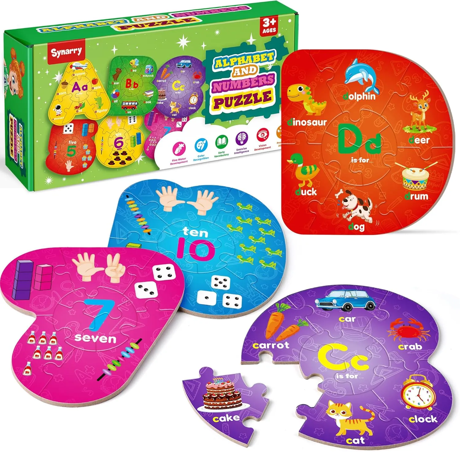 SYNARRY Number and Alphabet Puzzles for Kids Ages 3-5, ABC Learning for Toddlers Ages 3 , Preschool Activities Letter Puzzles Montessori Educational Toys Gifts for 4 5 6 7 8 Year Old Boys Girls
