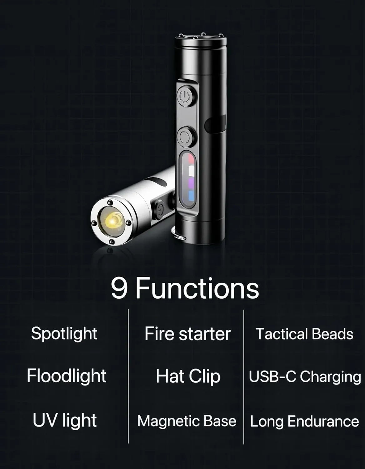 Taclitess Mini – The Ultimate Everyday Micro Tool, Taclite Mini, Ignition, Rechargeable LED Magnetic Super Bright Tactical Flashlight, 9 Levels of Adjustment, Four Colors Light (Black)