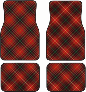 Tartan-Red-Green-Gold-and-Black-Color-Plaid-Flannel-Shirt-S-Trend 4 Piece Car Mat Set - Car Interior Accessories with Rubber Backing for Sedans, SUV, Trucks