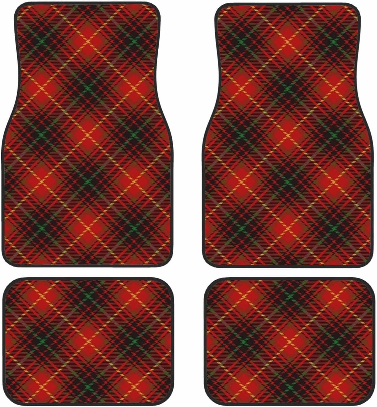 Tartan-Red-Green-Gold-and-Black-Color-Plaid-Flannel-Shirt-S-Trend 4 Piece Car Mat Set - Car Interior Accessories with Rubber Backing for Sedans, SUV, Trucks