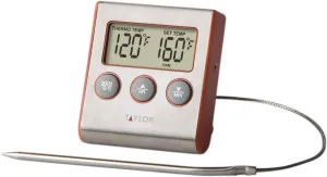 Taylor Instant Read Wired Probe Digital Meat Food Grill BBQ Cooking Kitchen Thermometer with Timer Alarm, Red