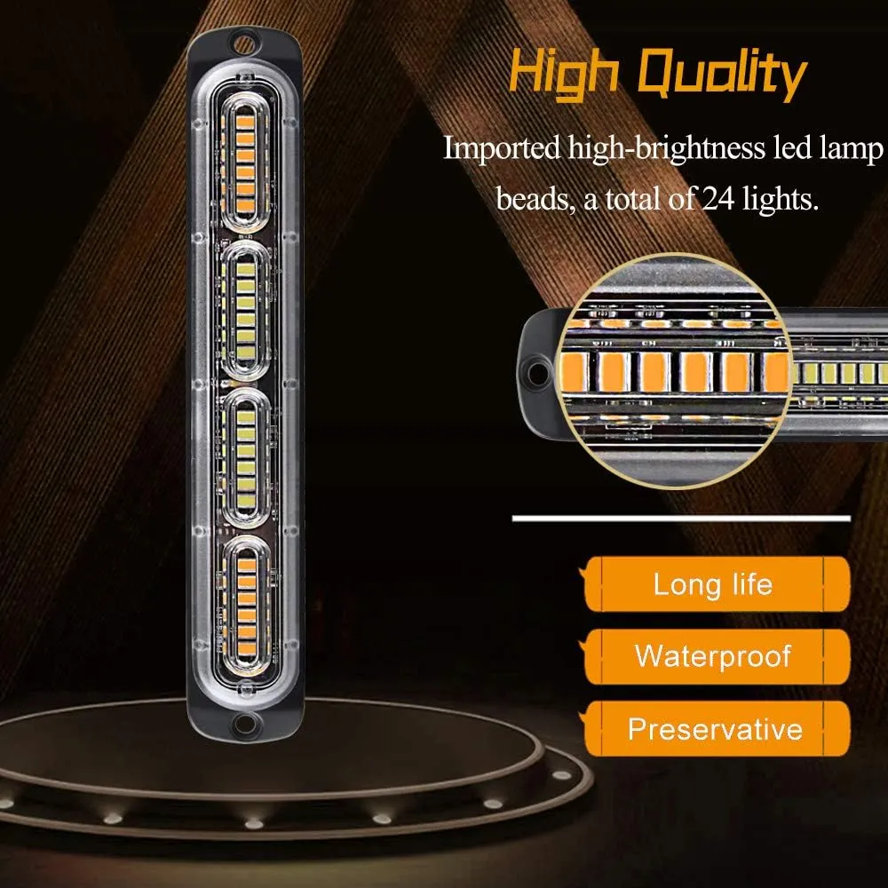 Teguangmei Emergency Warning Strobe Lights, Universal 2 Pack 24 LED 72W Flashing Surface Mount Amber/White/Amber Caution Construction Hazard Strobe Light Bar for Cars, ATVs, 12-24V