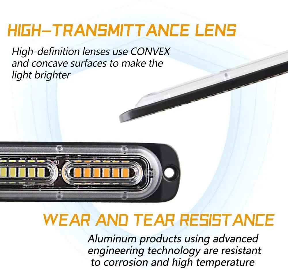 Teguangmei Emergency Warning Strobe Lights, Universal 2 Pack 24 LED 72W Flashing Surface Mount Amber/White/Amber Caution Construction Hazard Strobe Light Bar for Cars, ATVs, 12-24V